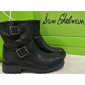 Sam Edelman Leather Black Kinsley Women's Motorcycle Boot New With Box Size 6